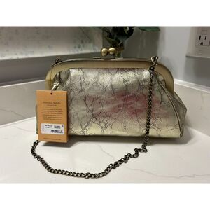Patricia Nash Distressed Gold Leather Mia Frame Handbag, New With Tags